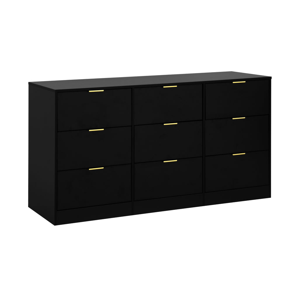 Black 9 Drawer Dresser, 63' Large Deep Chest of Drawers, Wooden Dresser Storage Cabinet with 9 Drawers for Bedroom, Long Dressers for Living Room, Hallway - Grand Goldman Shop