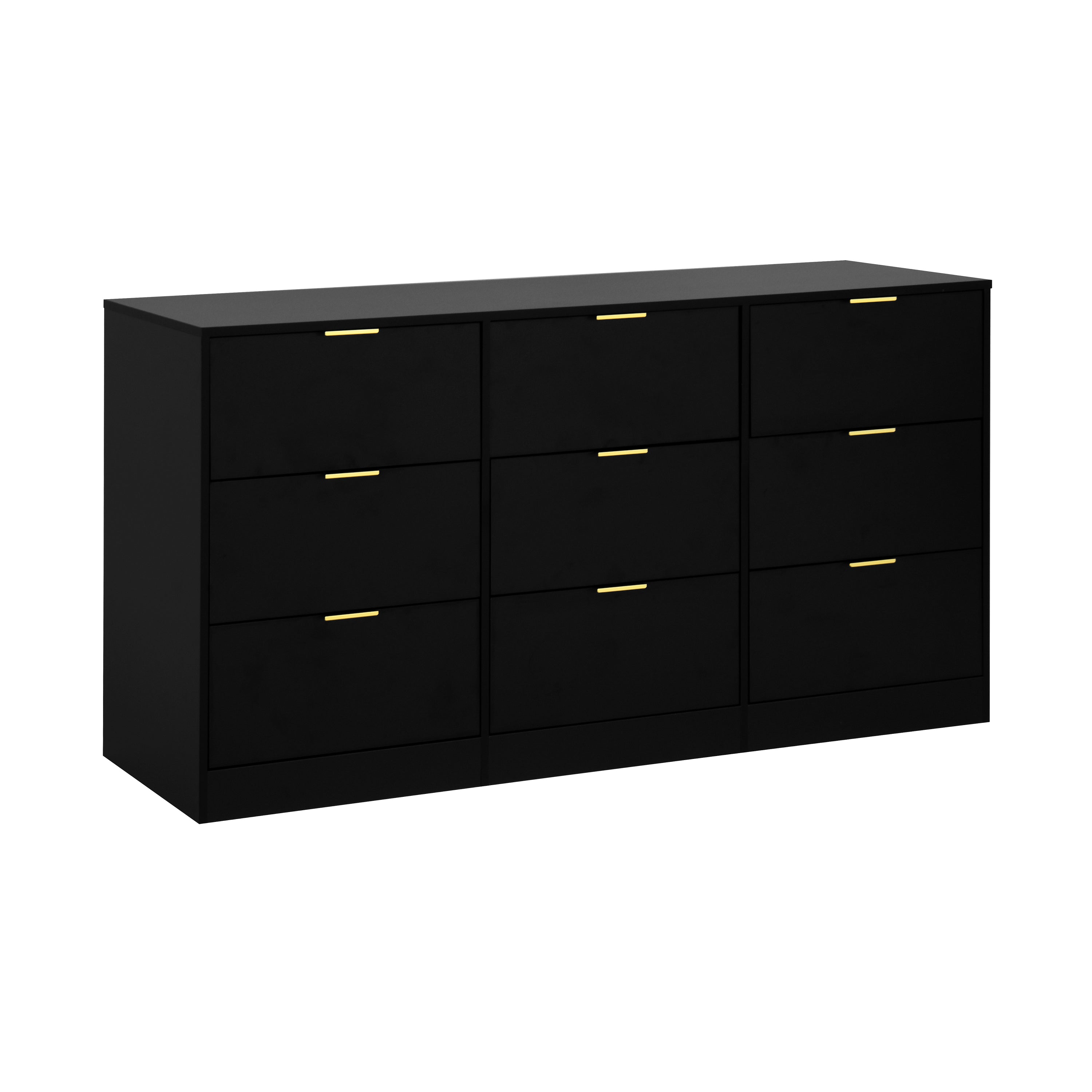Black 9 Drawer Dresser, 63' Large Deep Chest of Drawers, Wooden Dresser Storage Cabinet with 9 Drawers for Bedroom, Long Dressers for Living Room, Hallway - Grand Goldman Shop