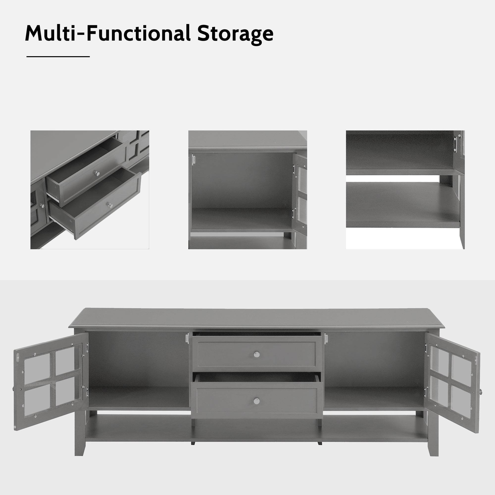 TV Stand for TVs up to 60'', Entertainment Center with Multifunctional Storage Space, TV Cabinet with Modern Design, Media Console for Living Room, Bedroom - Grand Goldman Shop