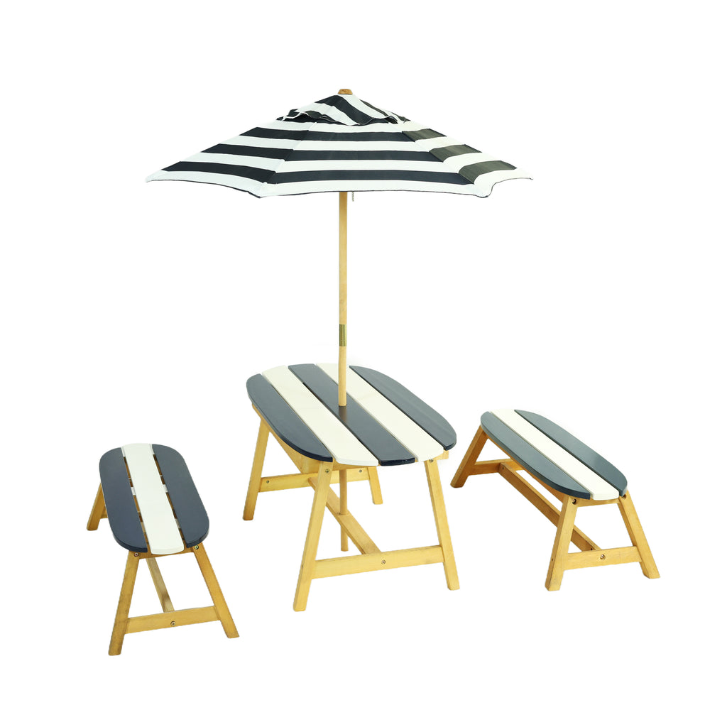 Naturally Playful Kids Picnic Table with Umbrella, Indoor/Outdoor Fun, Dark Blue Poplar Wood - Grand Goldman