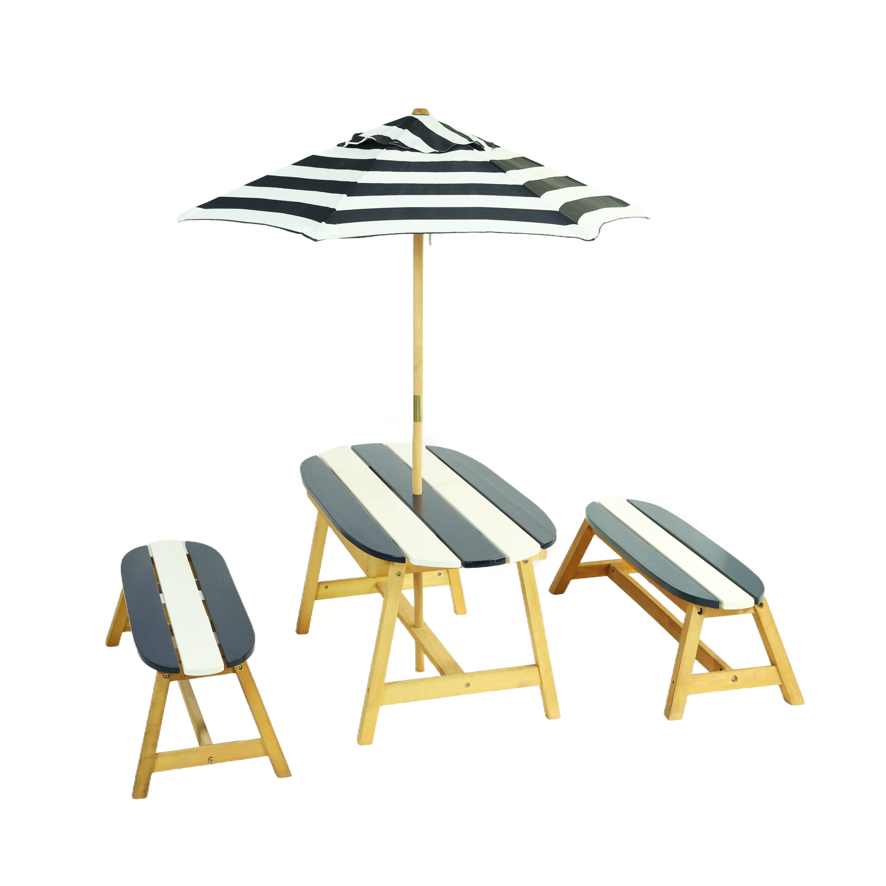 Naturally Playful Kids Picnic Table with Umbrella, Indoor/Outdoor Fun, Dark Blue Poplar Wood - Grand Goldman