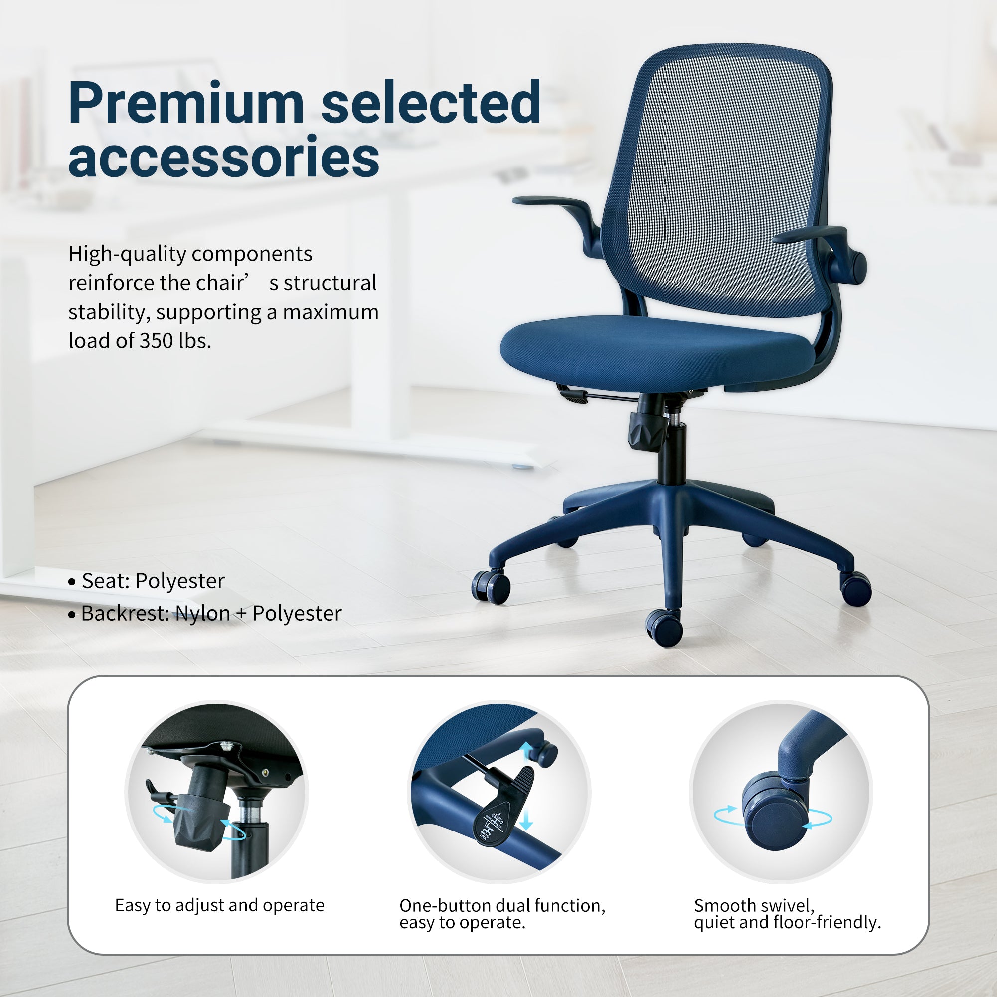 Ergonomic Color Office Chair 350LBS, Home Office, Mesh Back, Integrated Molded Foam, Comfortable Sitting, Flipping Armrest, F