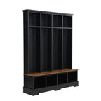 Farmhouse Hall Tree with 8 Hooks, Practical Entryway Bench with Open Compartments, 76.7'H Modern 3-in-1 Wooden Style Coat and Shoe Rack for Mudroom, Living Room, Black (OLD SKU: N721P292601B) - Grand Goldman Shop