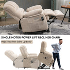 23' Seat Width and High Back Large Size Beige Chenille Power Lift Recliner Chair with 8-Point Vibration Massage and Lumbar Heating - Grand Goldman Shop