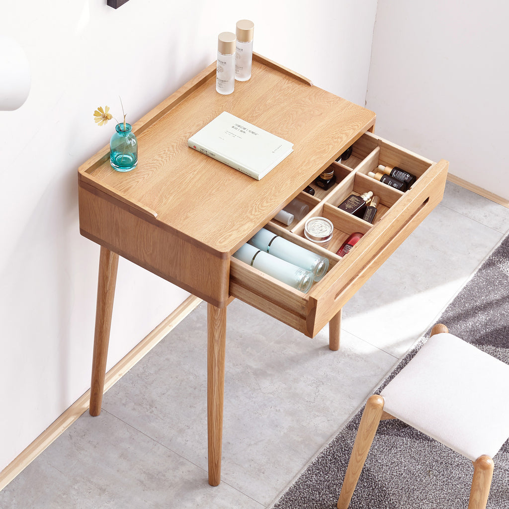 Solid Wood Oak Bistro Table Desk with Storage Drawer and Natural Finish, 60cm Width - Grand Goldman Shop