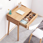 Solid Wood Oak Bistro Table Desk with Storage Drawer and Natural Finish, 60cm Width - Grand Goldman Shop