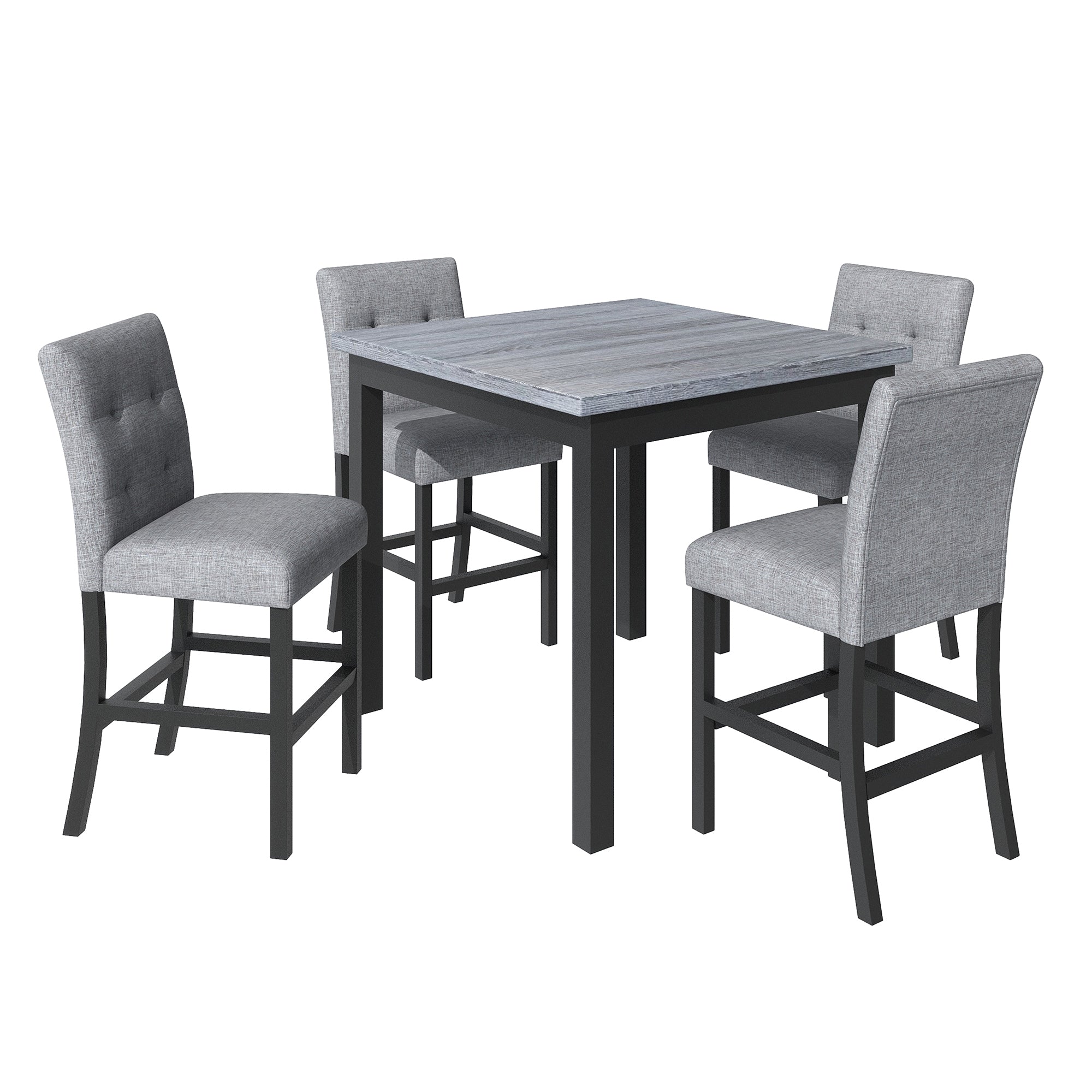 TOPMAX 5-Piece Counter Height Dining Set Wood Square Dining Room Table and Chairs Stools w/Footrest & 4 Upholstered high-back Chairs,Black - Grand Goldman Shop