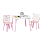 Kids Table and Chair Set, 3-Piece Wooden Toddler Desk with Animal Backrest, Activity Table for Drawing, Learning,Playroom or 