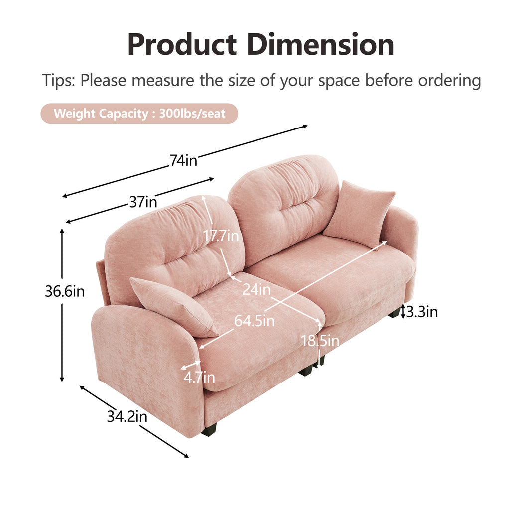 Loveseat Cloud Sectional Couches Chenille Fabric,Quilted Pleated Design, Ergonomic Design,High-Density Foam Easy Install Elegant Armrests High Quality Wooden Base,Fits Living Rooms,Pink - Grand Goldman Shop