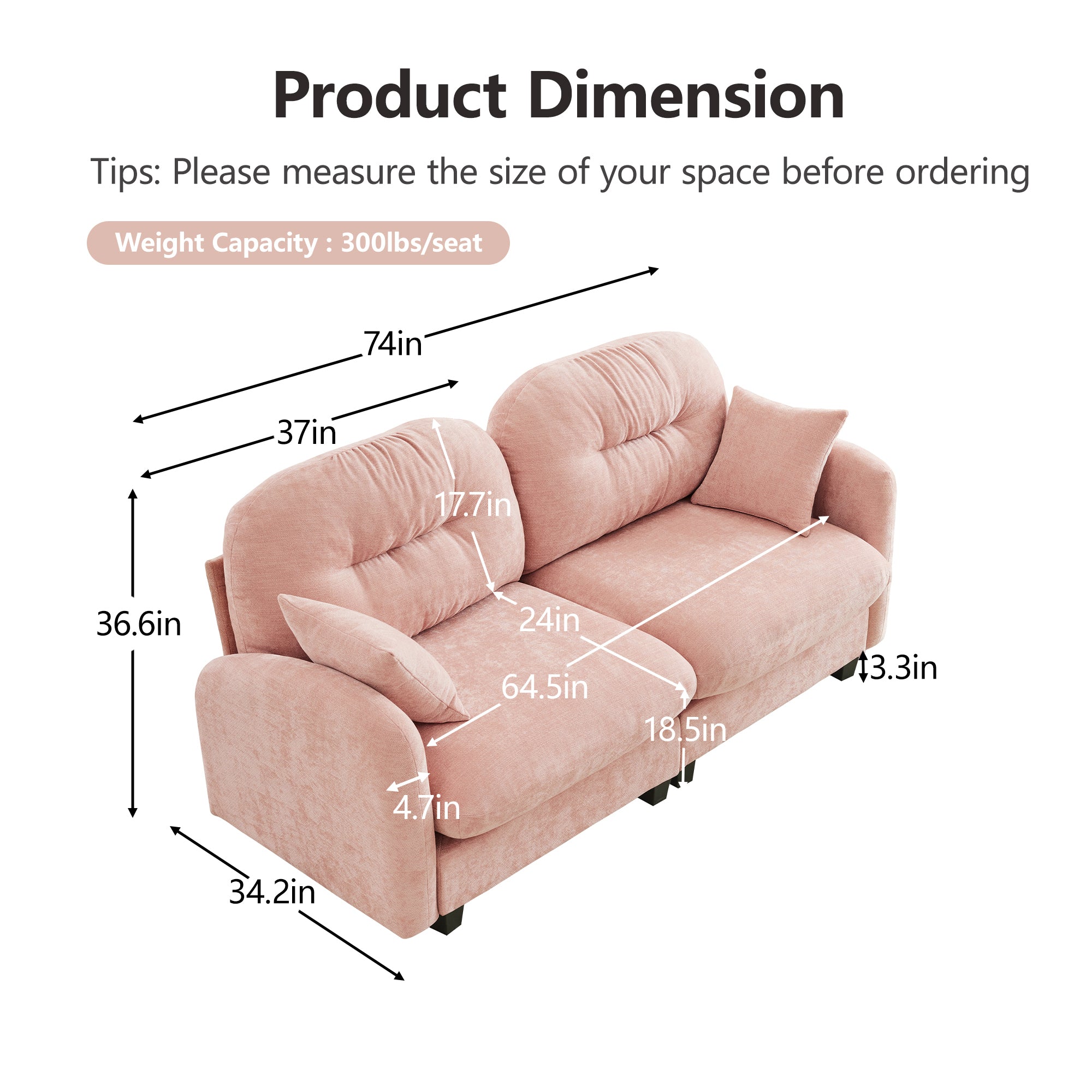 Loveseat Cloud Sectional Couches Chenille Fabric,Quilted Pleated Design, Ergonomic Design,High-Density Foam Easy Install Elegant Armrests High Quality Wooden Base,Fits Living Rooms,Pink - Grand Goldman Shop