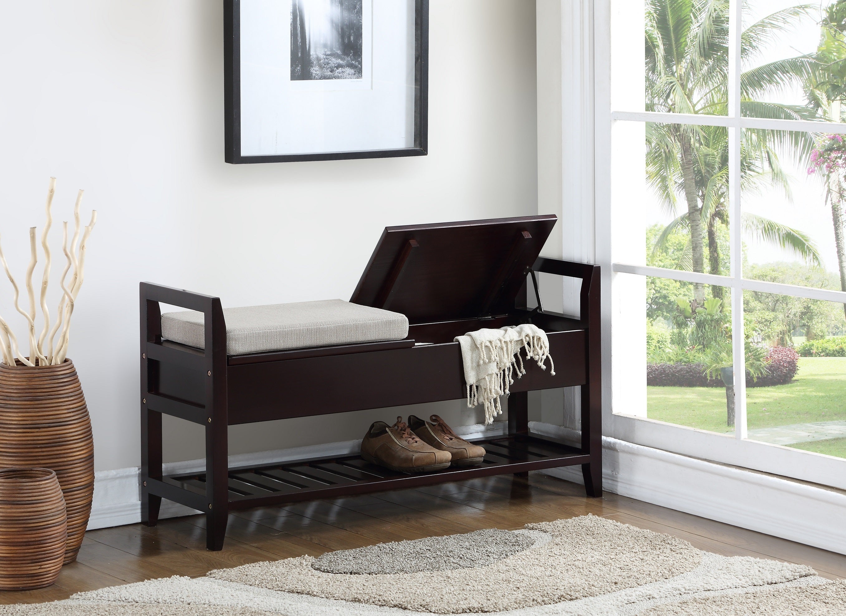 Vannes Espresso Storage Shoe Bench - Grand Goldman Shop
