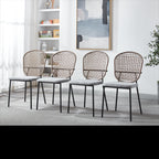 Black and Gray Sennit Chair Set of 4 Dining & Coffee Chair, Matt Black Metal Frame with Natural Fiber Seat, 23.22 x 18.11 x 34.44 Inches - Grand Goldman Shop