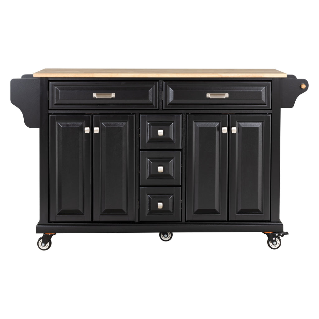 Kitchen Island with Rubber wood Countertop, Kitchen Cart on 5 Wheels with Storage Cabinet and 5 Drawers for Dinning Room, Black - Grand Goldman Shop