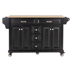 Kitchen Island with Rubber wood Countertop, Kitchen Cart on 5 Wheels with Storage Cabinet and 5 Drawers for Dinning Room, Black - Grand Goldman Shop
