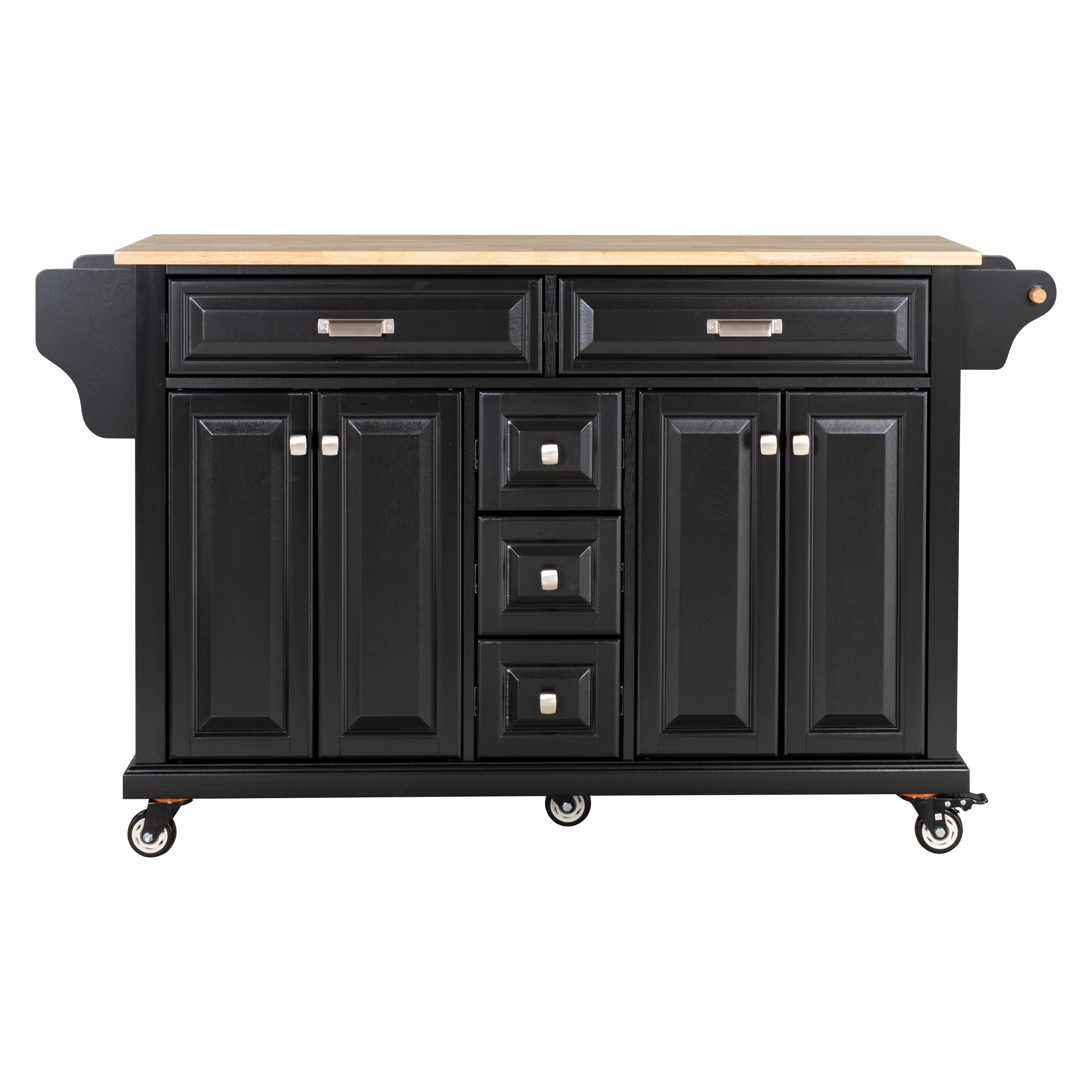Kitchen Island with Rubber wood Countertop, Kitchen Cart on 5 Wheels with Storage Cabinet and 5 Drawers for Dinning Room, Black - Grand Goldman Shop