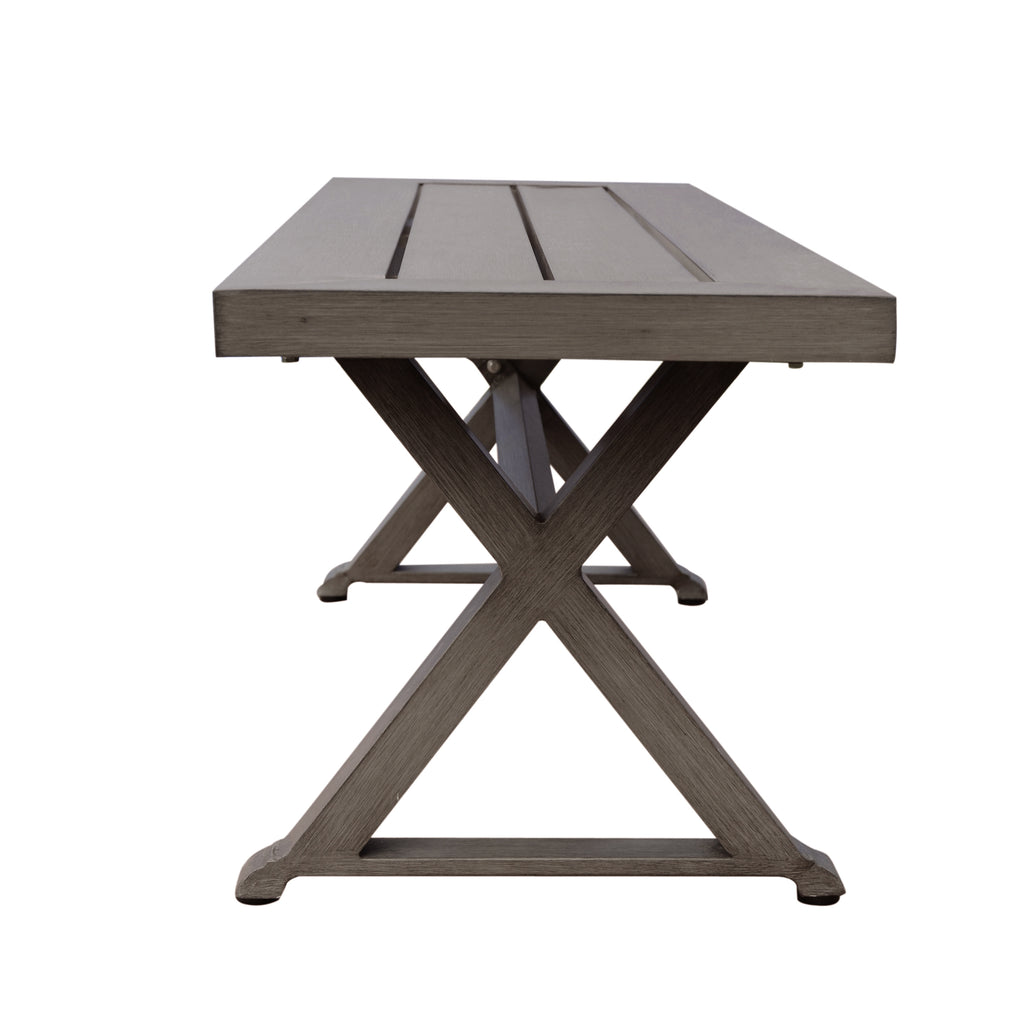 Modern Aluminum Outdoor Dining Bench with X-Base, Dark Gray Finish, 59'W Patio Seating - Grand Goldman Shop