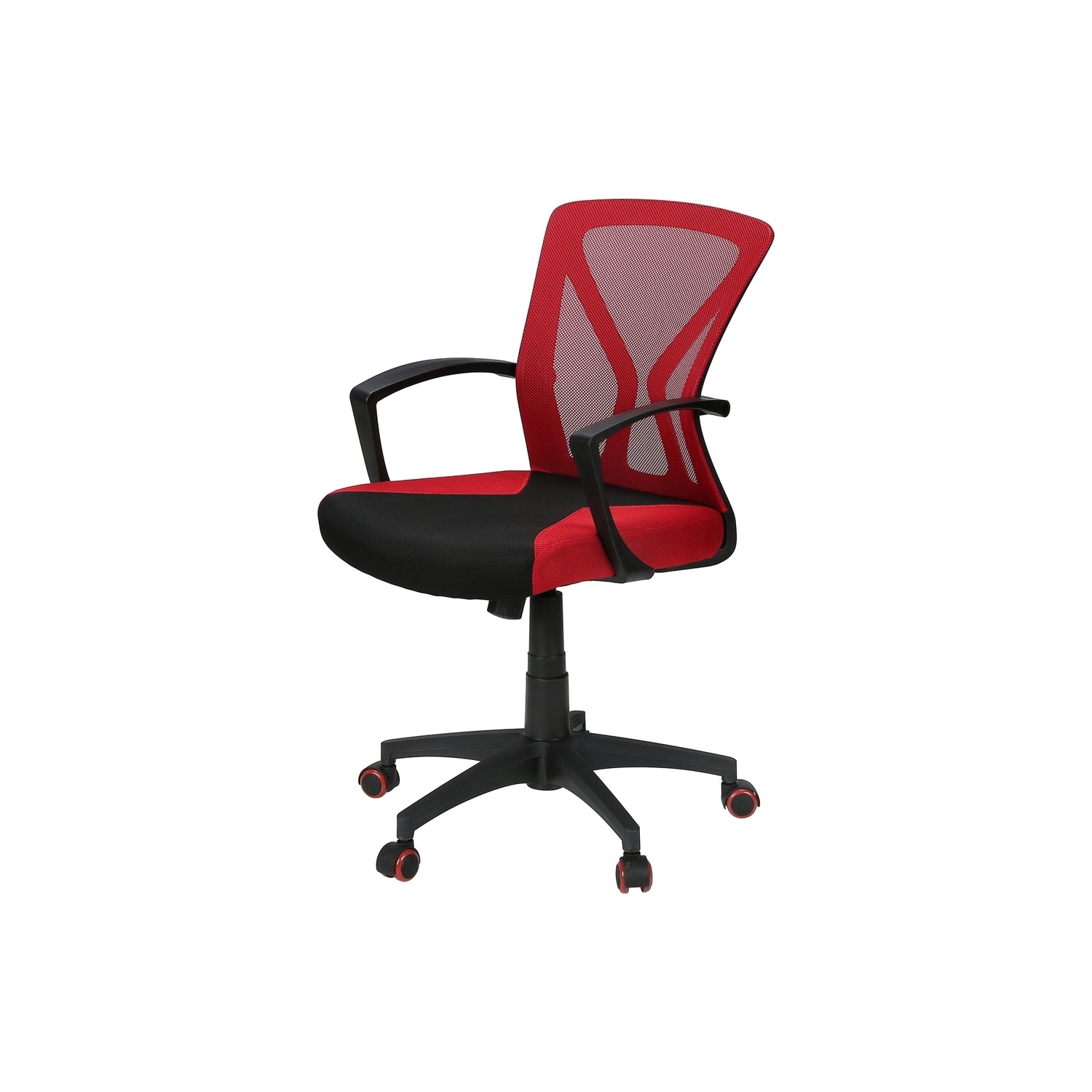 Contemporary Red Mesh Office Chair with Adjustable Height, Swivel, Ergonomic Design, Black Metal Frame, Modern Work Desk Chai