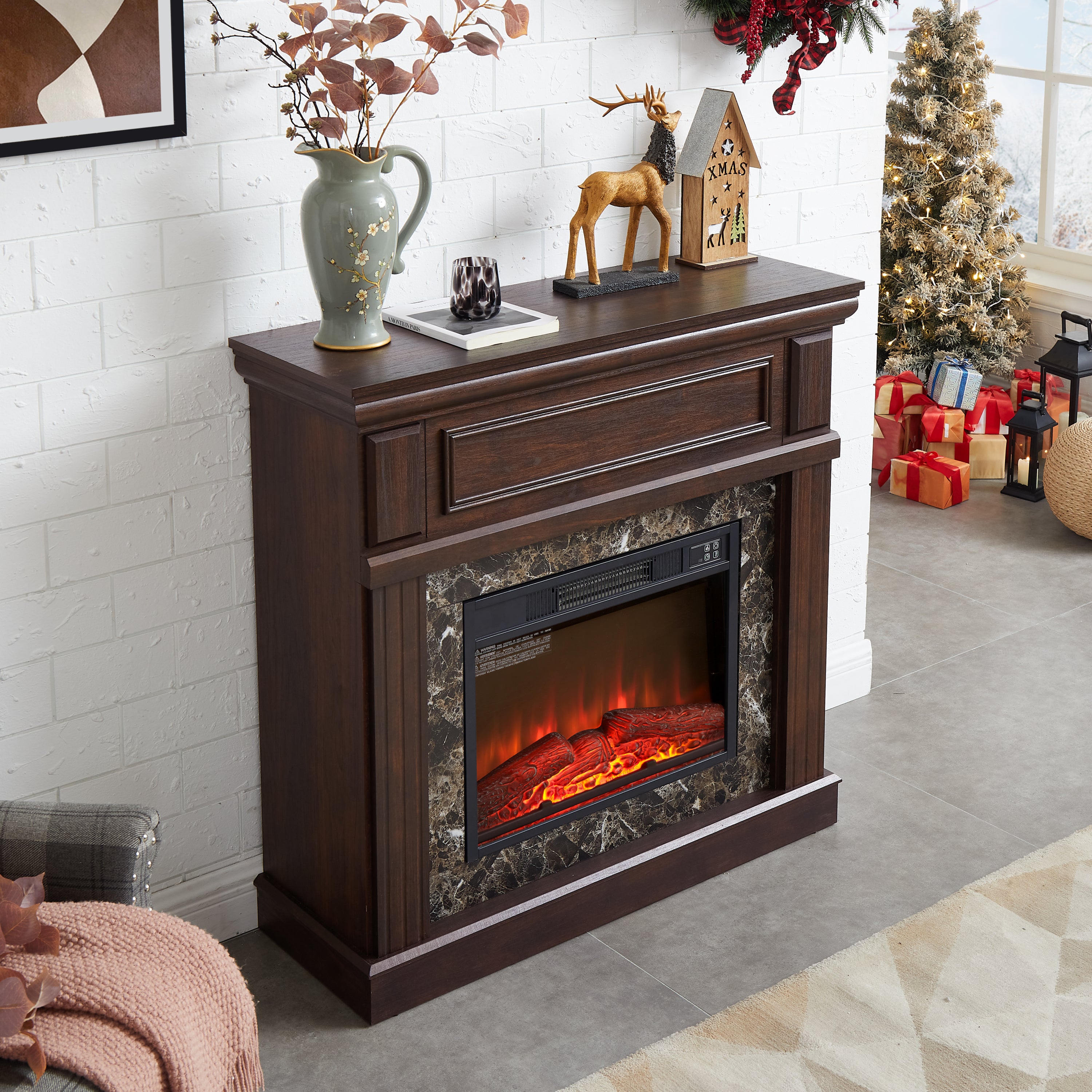 Electric Fireplace with Mantel,fireplace mantel surround with 23' Fireplace Insert, Adjustable Flame, Remote Control, Cherry,41.34'W*14'D*40'H - Grand Goldman Shop