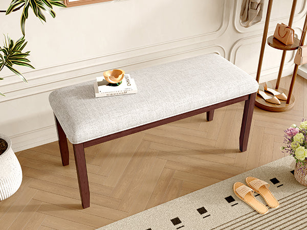 Upholstered Bench for Bedroom End of Bed,38-inch Entryway Bench for Living Room,Dining Bench with Padded Seat and Solid Wood Leg for Kitchen Bedroom,Indoor and Hallway (Bench, Beige+Cherry) - Grand Goldman Shop