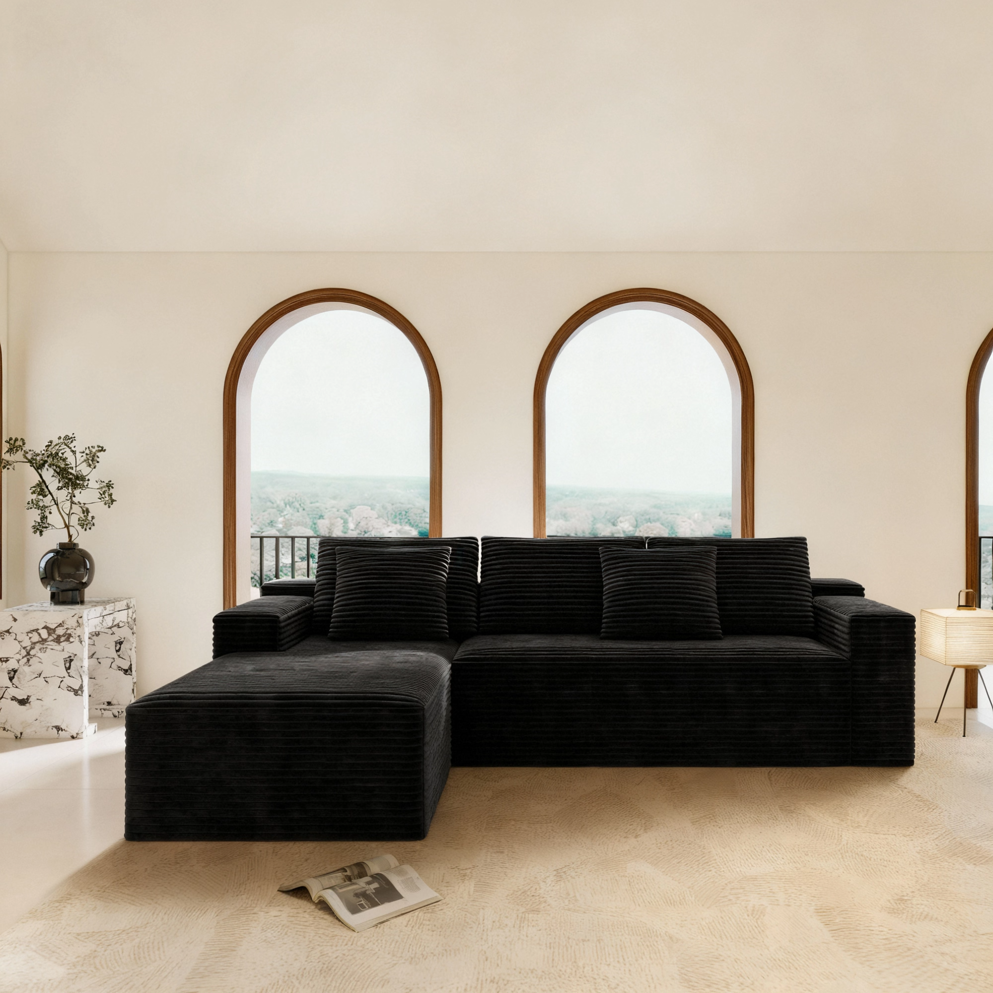 104.3*68.9'Modular sectional sofa seat,Upholstered compressed couch for living room,Bedroom,Apartment,No assembly required,2PC free combination,Plush corduroy fabric,BLACK - Grand Goldman Shop