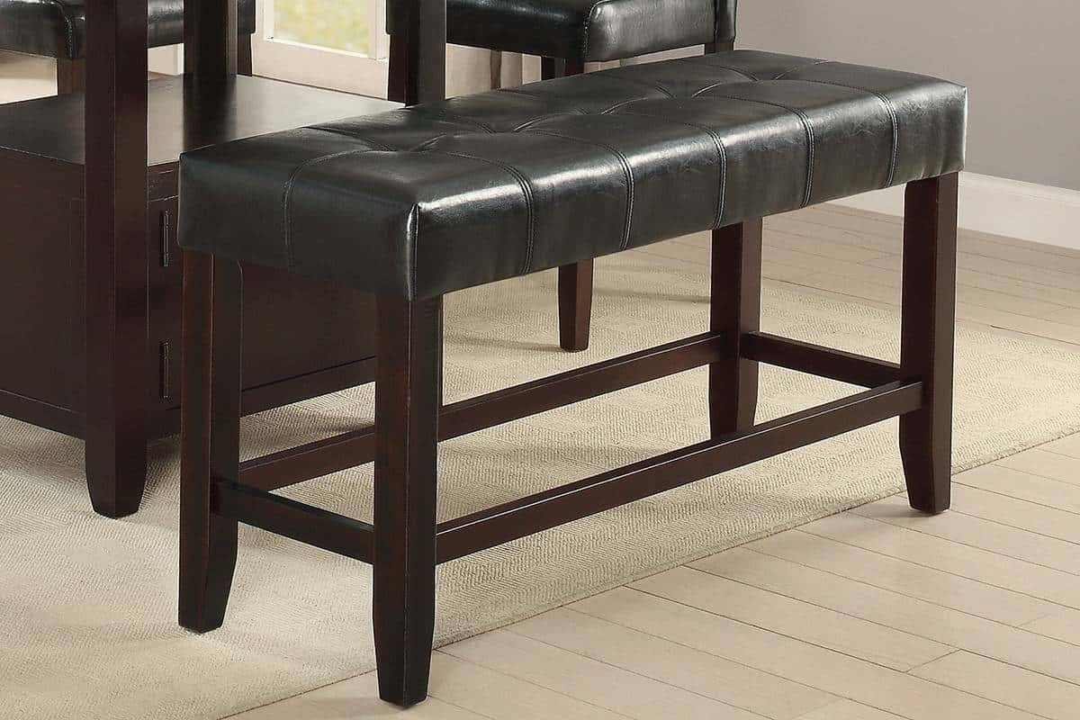 Counter Height 1pc Bench Dining Room Black Faux Leather Cushion Tufted Seat Wooden Base Comfort Seat Kitchen Dining - Grand Goldman Shop