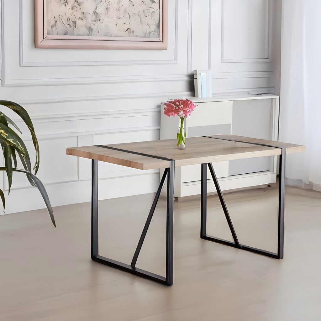 Modern Rustic Industrial 55' Dining Table with MDF Tabletop and Black Metal Legs for 4-6 Person - Grand Goldman Shop