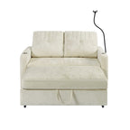 Modern 53.9' Loveseat Pull-out Sofa Bed with Adjustable Backrest, Cup Holders, Charging Ports & Side Storage in Beige Chenille - Grand Goldman Shop