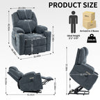 Up to 350 LBS Chenille Power Lift Recliner Chair, Heavy Duty Motion Mechanism with 8-Point Vibration Massage and Lumbar Heating, USB and Type-C Ports, Stainless Steel Cup Holders, Blue - Grand Goldman Shop