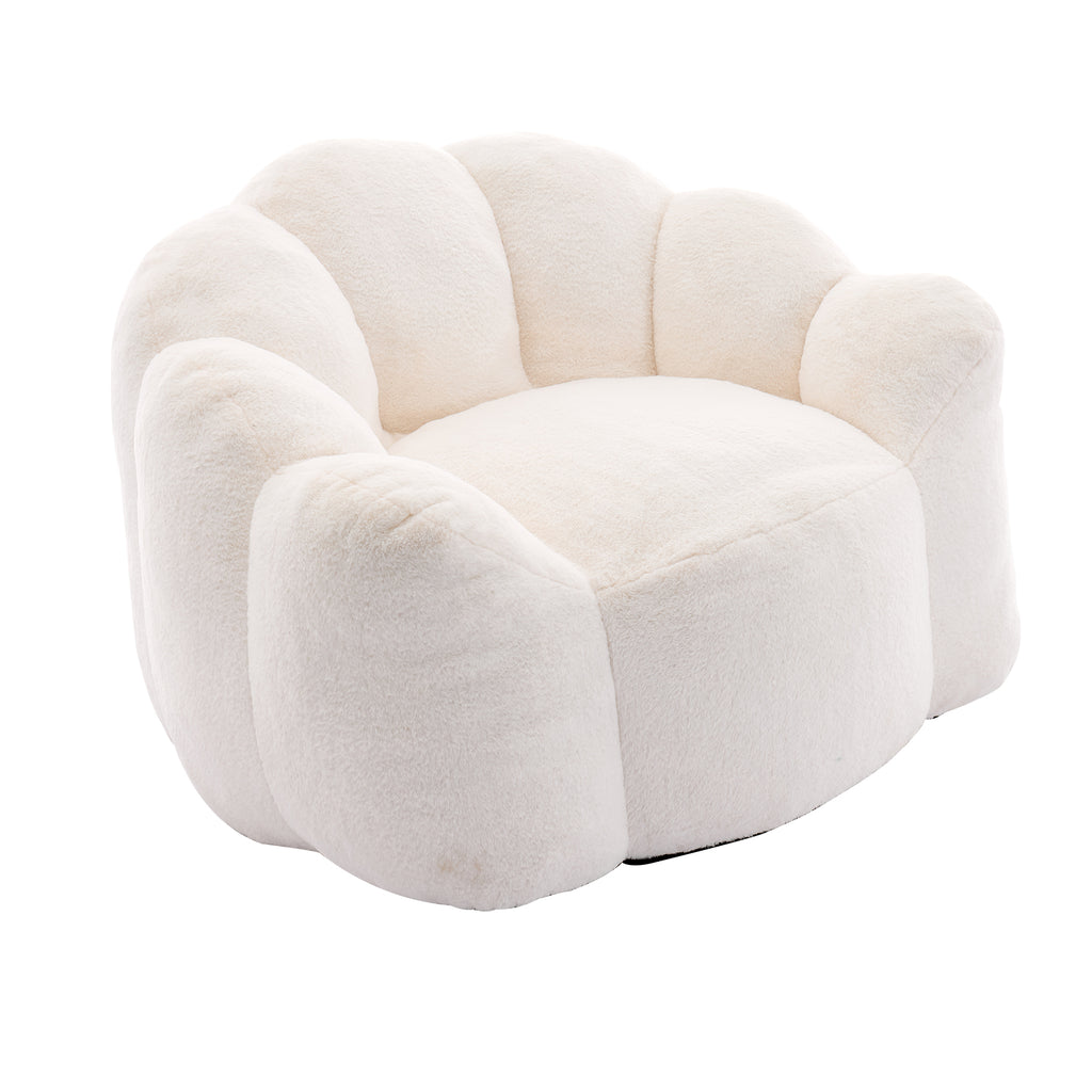 Lotus Style Compression Sofa Adult Bean Bag with Pull Ring, White Plush, 43.7 x 39.76 x 26.77 inches, No Installation Required - Grand Goldman Shop