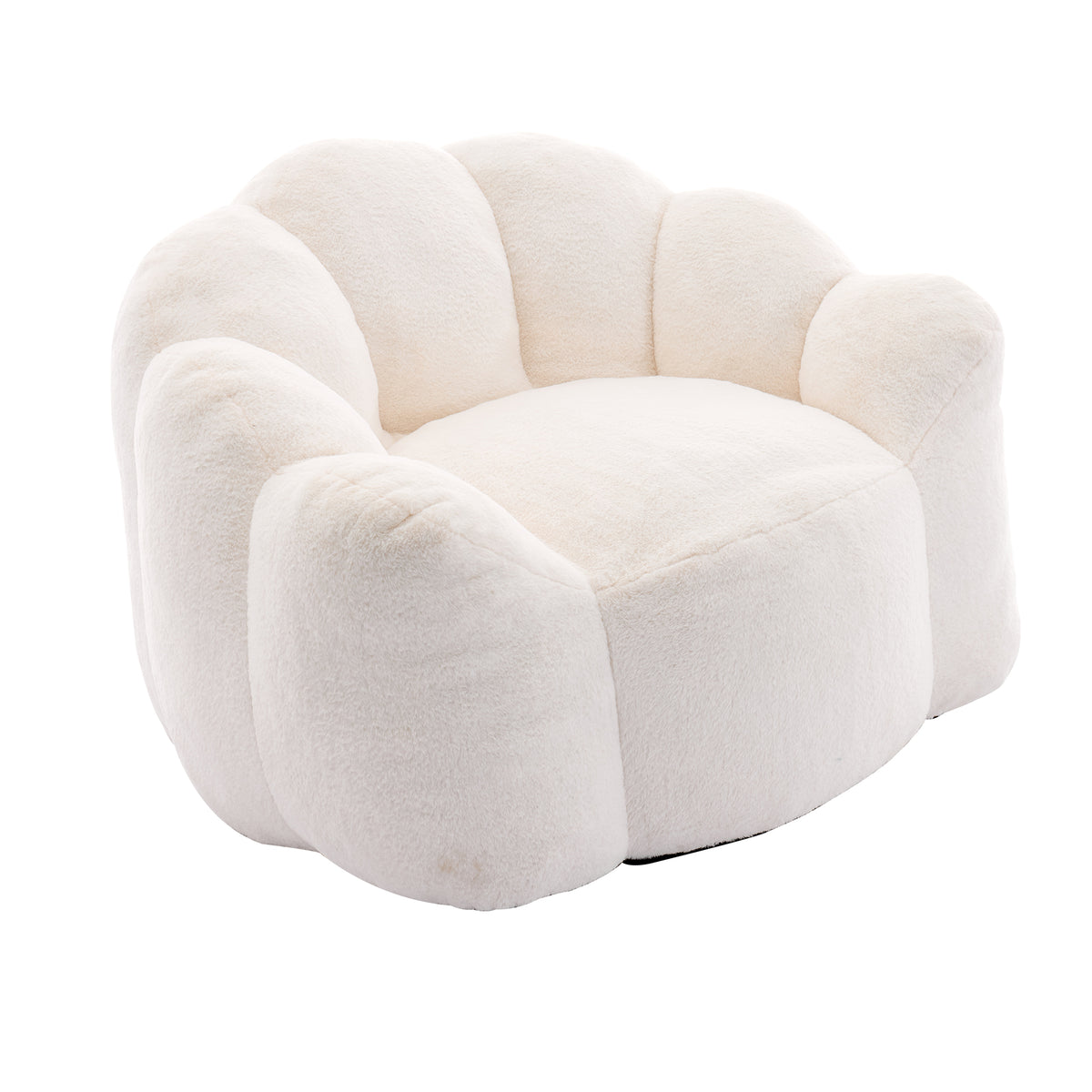 Lotus Style Compression Sofa Adult Bean Bag with Pull Ring, White Plush, 43.7 x 39.76 x 26.77 inches, No Installation Required - Grand Goldman Shop