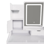 Pink LED Vanity Mirror with Stool, 2 Drawers & 5 Storage Cabinets, Adjustable Lighting, White MDF Dressing Table for Bedroom - Grand Goldman Shop