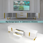 TV Console with Storage Cabinets, Carve Design TV Stand with Metal Legs, Large Storage Space Modern Entertainment Center Suit for Living Room, Bedroom, White - Grand Goldman Shop