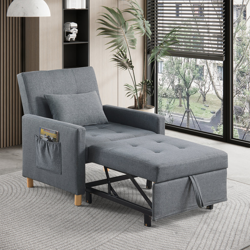 Convertible Sleeper Sofa Chair Bed, Adjustable Chair with Pillow, Multi-Functional Sleeper Chair with Soft Fabric for Living Room, Dorm, Apartment, Bedroom or Office - Grand Goldman Shop