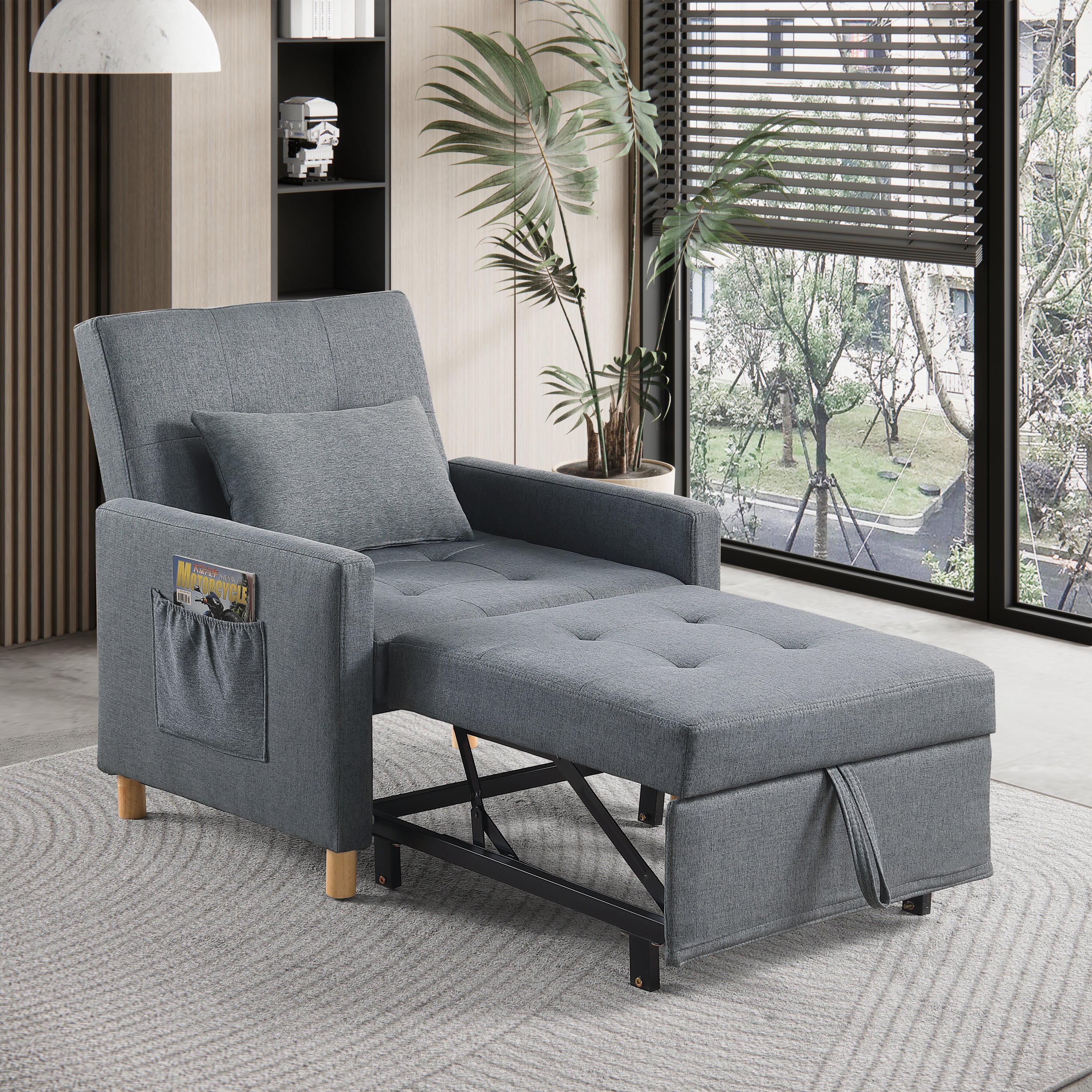 Convertible Sleeper Sofa Chair Bed, Adjustable Chair with Pillow, Multi-Functional Sleeper Chair with Soft Fabric for Living Room, Dorm, Apartment, Bedroom or Office - Grand Goldman Shop
