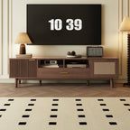 Wood Fashionable TV Stand for 75' TVs with Soft-Closing Doors, Dark Brown Modern Console with Rattan Accents and Drop-Down Cabinet, Solid Wood and MDF Construction - Grand Goldman Shop