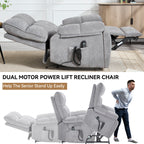 Grey Heat Massage Dual Motor Infinite Position Up to 350 LBS Large Electric Power Lift Recliners with Hidden Cup Holders, Power-Remote, Medium-firm and Heavy Duty - Grand Goldman Shop