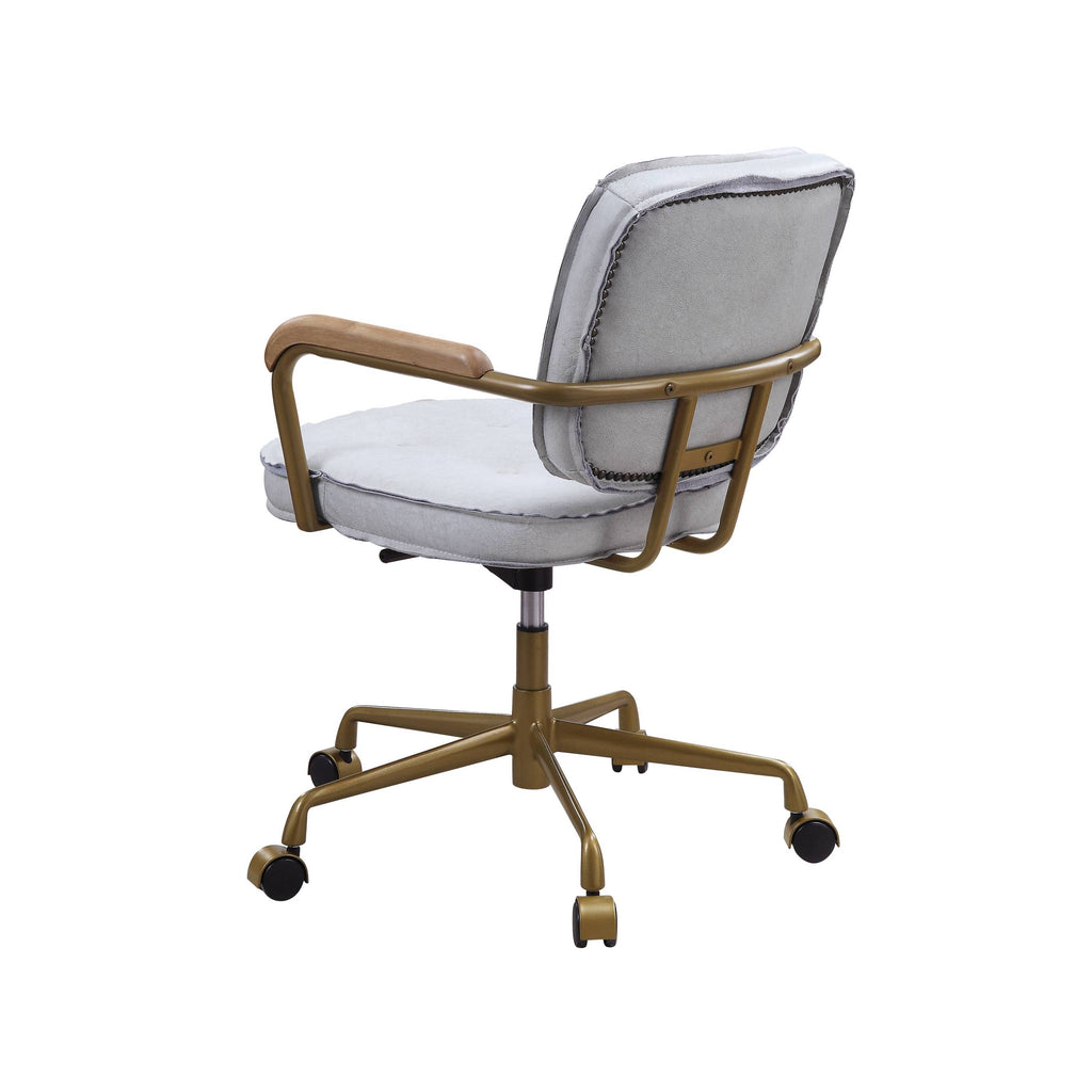 Siecross Vintage White Top Grain Leather Office Chair | Premium Home Decor - Grand Goldman