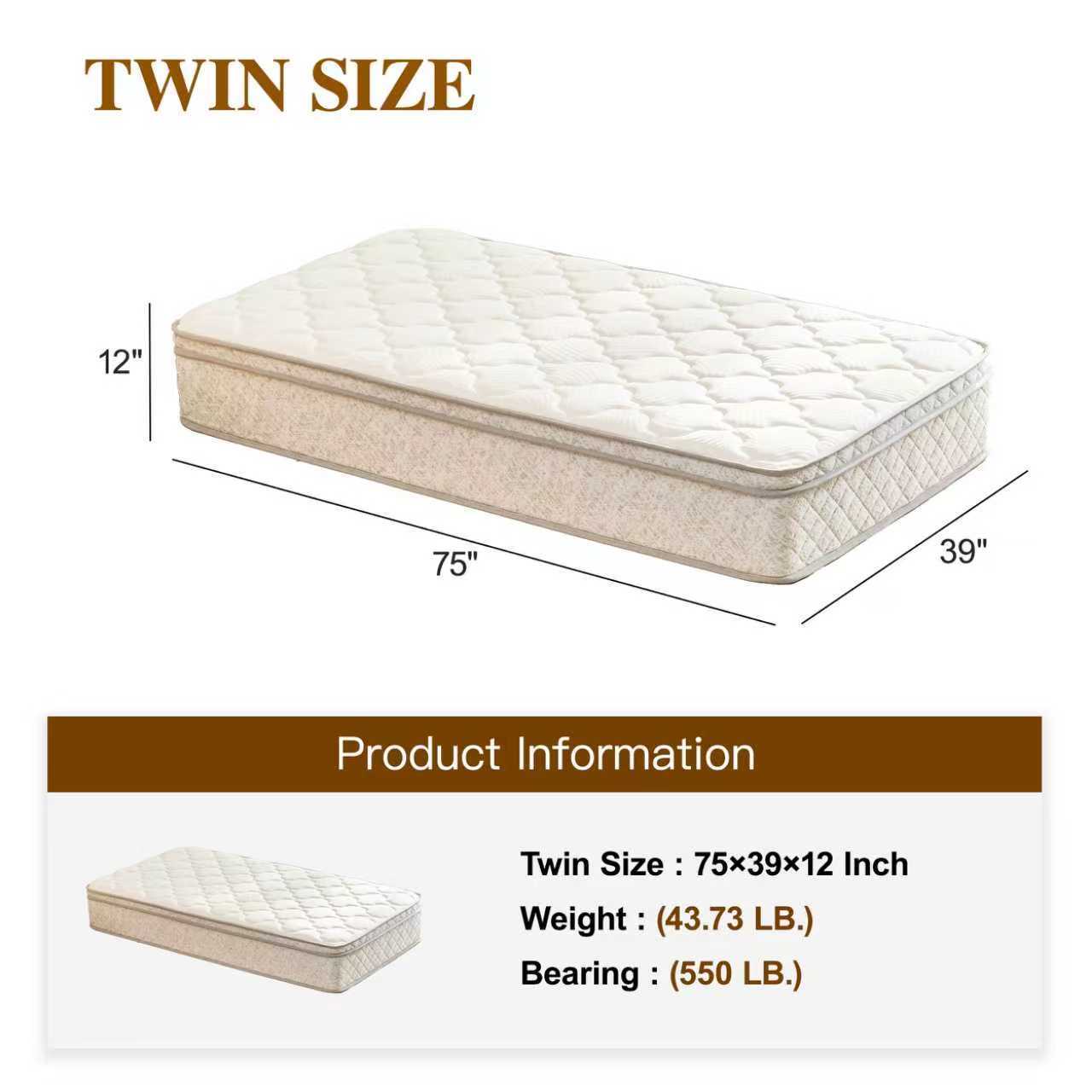 Twin Size Mattress,12 Inch Hybrid Twin Mattress in a Box with Memory Foam and Pocket Spring for Pressure Relief & Comfort Sleep & Zoned Support, Medium Firm,CertiPUR-US & OEKO-TEX - Grand Goldman Shop