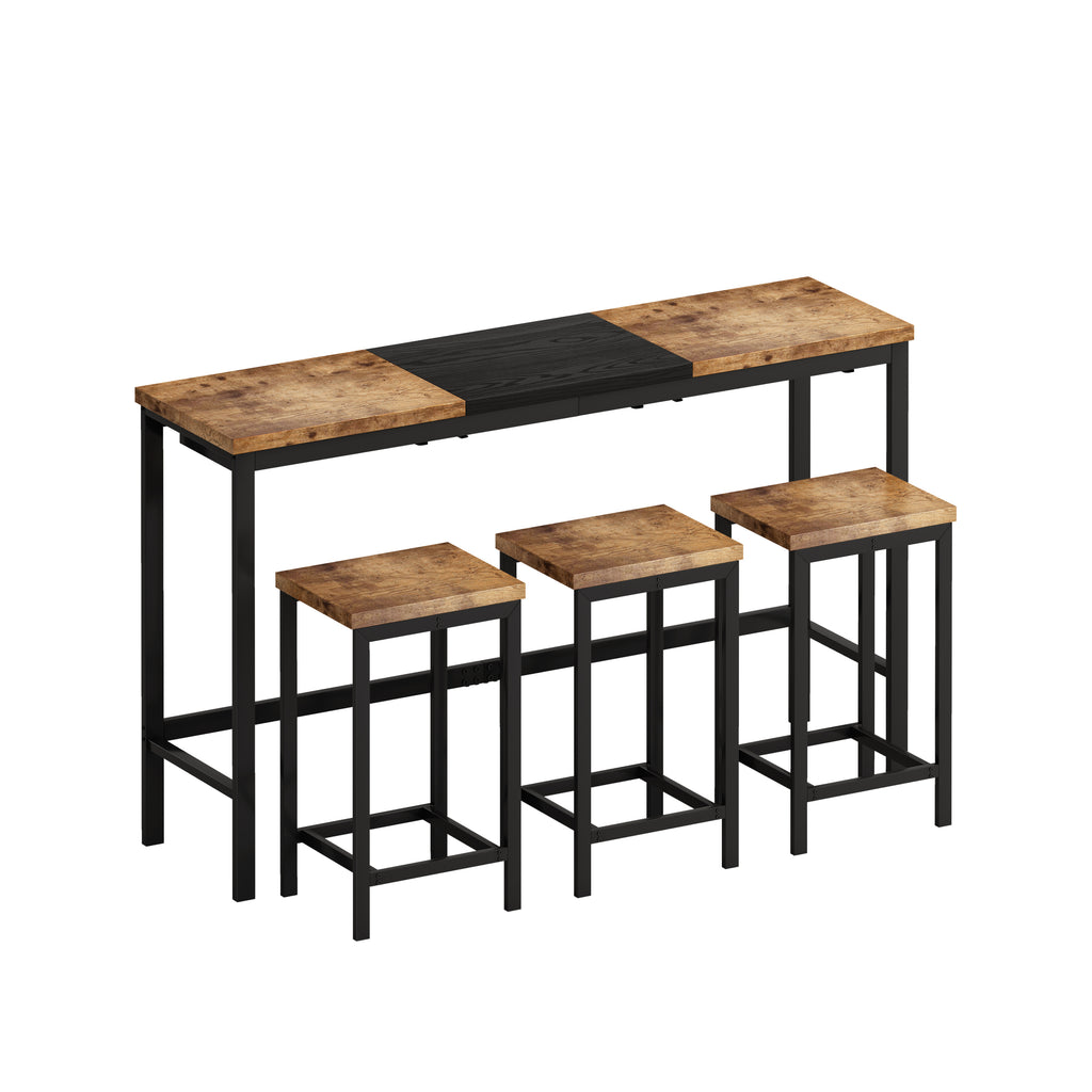 Modern Design Kitchen Dining Table, Pub Table, Long Dining Table Set with 3 Stools, Convenient Hanging Stool Design, Natural+Black,(Same SKU:W757P146463) - Grand Goldman Shop