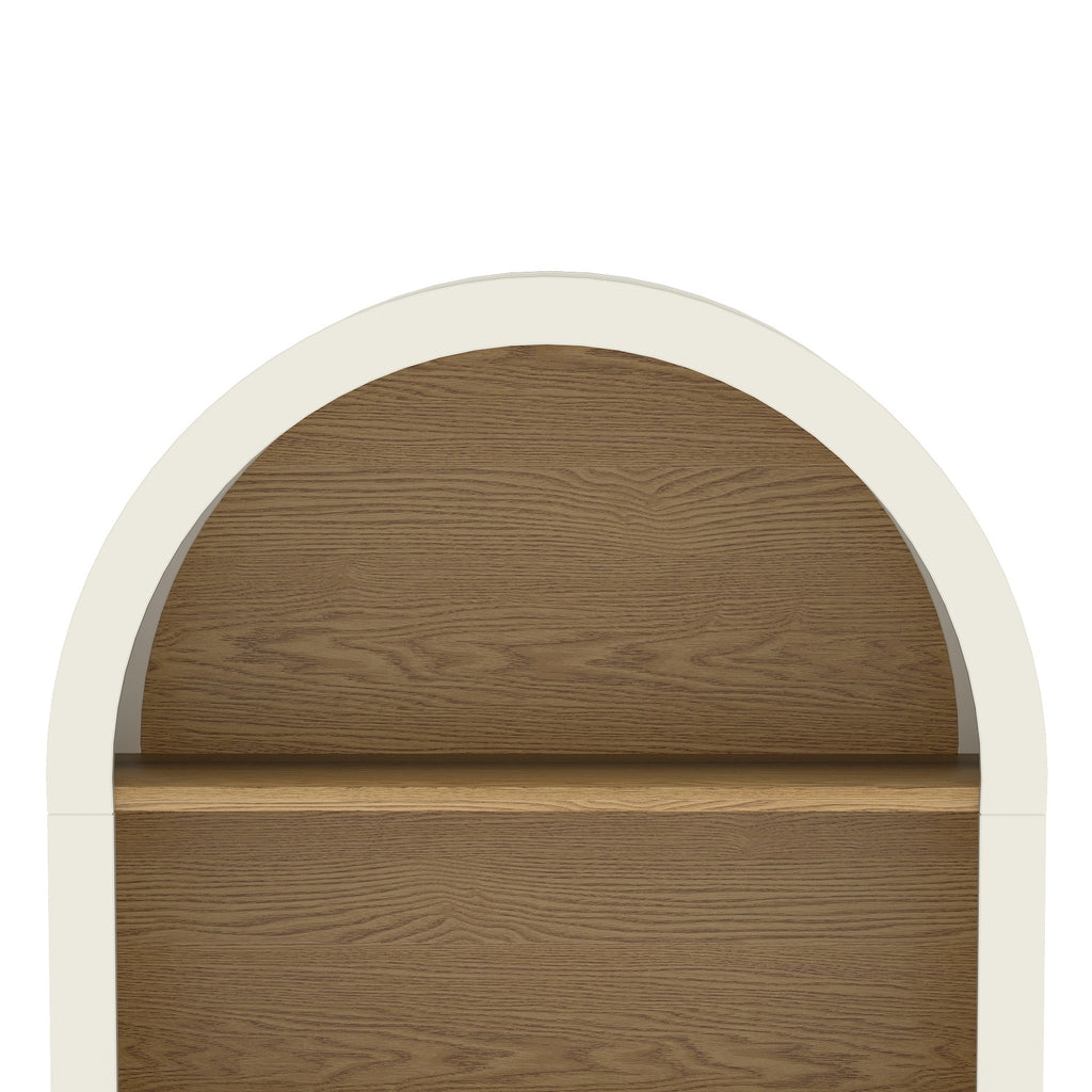 Arched Small Bookcase,Arched Storage Cabinet,Wooden Modern Arched Top Bookshelf with 3 Shelves,White with Woodgrain Shelves, 3-Tier Storage Shelf for Living Room, Bedroom, Entryway - Grand Goldman Shop