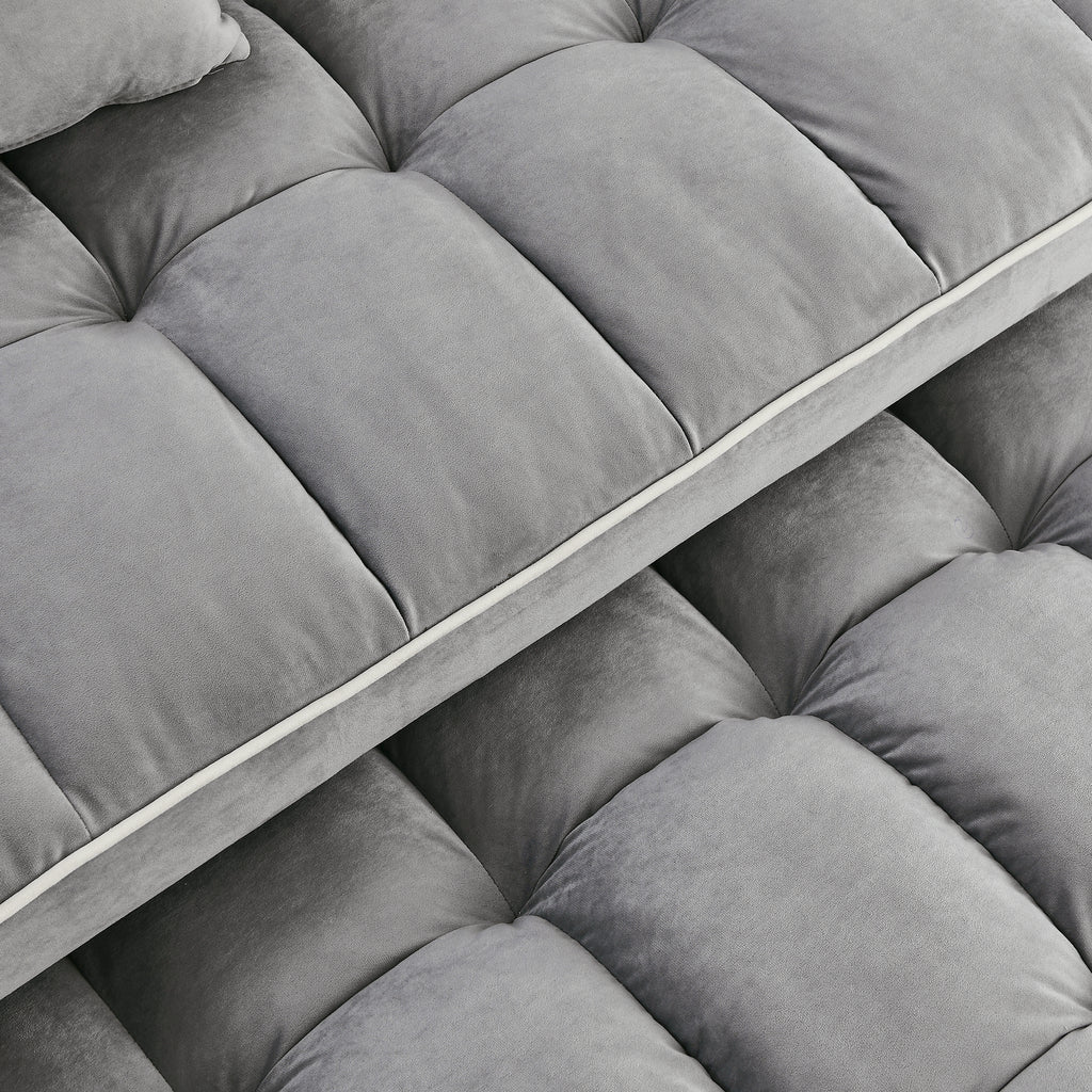 55.51 inch versatile foldable sofa bed in 3 lengths, modern sofa sofa sofa velvet pull-out bed, adjustable back and with USB port and ashtray and swivel phone stand (Grey) - Grand Goldman Shop