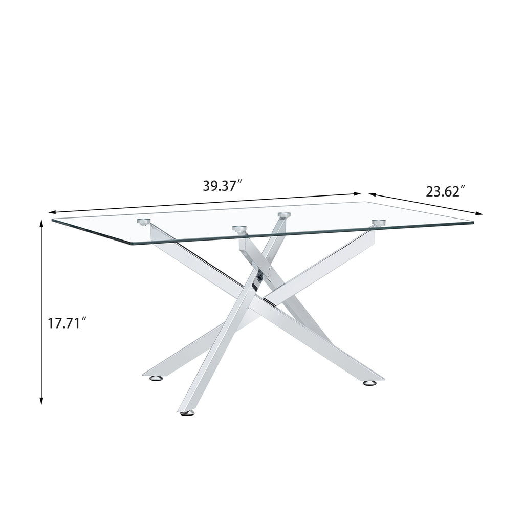 39.37' Rectangular Clear Tempered Glass Coffee Table,Stylish Design with Silver Chrome Plated Metal Legs, Coffee Table for Living Room - Grand Goldman Shop