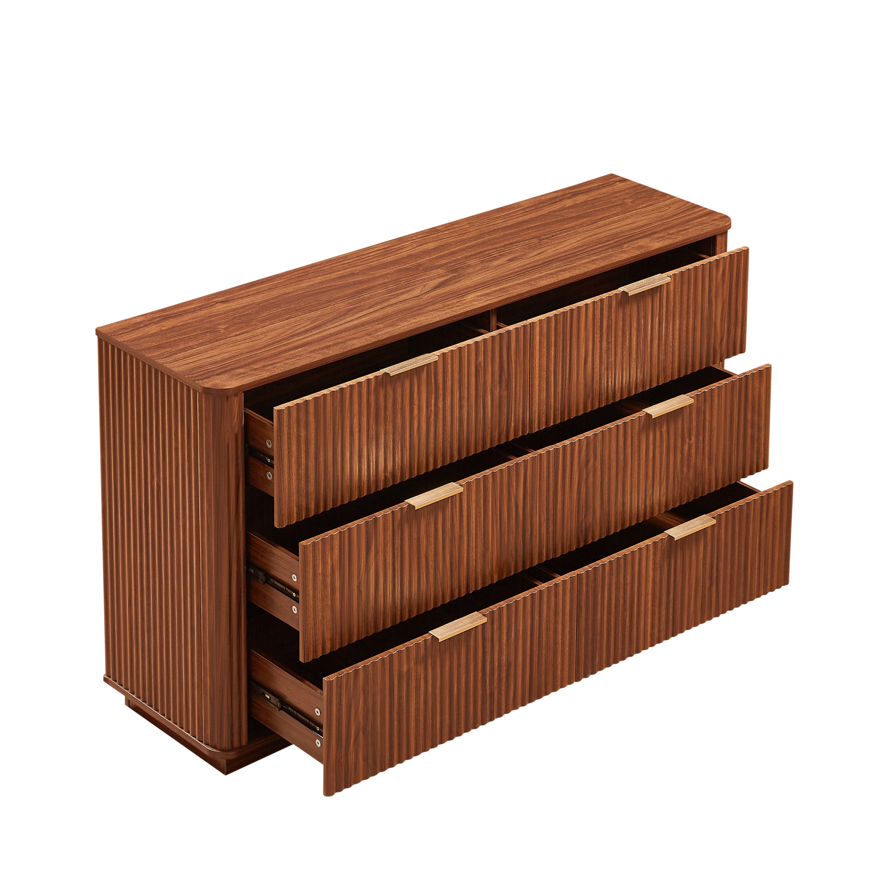 6 Drawers Dresser,55' Wide Modern Chest of Drawers Curved wave Design, Dresser TV Stand, Wood Drawer Organizer for Bedroom, Living Room, Hallway, Walnut,55.12''W x 15.75''D x 31.5''H. - Grand Goldman Shop