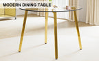 Modern minimalist style circular transparent tempered glass table, tempered glass tabletop, golden metal legs, suitable for kitchen, dining room, and living room, 42 '* 42' * 29.5 '1123r - Grand Goldman Shop