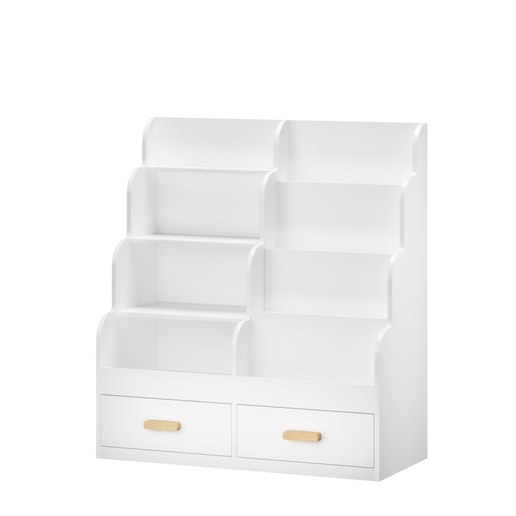 Kids Bookshelf with 2 Storage Drawers, Front-Facing Children's Bookcase and Toy Organizer, Multi-Tier Reading Shelf for Toddl