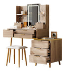 7-Drawer Vanity Desk with LED Mirror & Carved Details, Fluted Makeup Table with Metal Legs and PU Stool, Carved Dressing Table with Jewelry Storage for Bedroom - Grand Goldman Shop