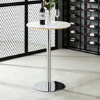 Rock slab circular tabletop non adjustable (39 inches high) bar table, bar table with silver legs and base (white) - Grand Goldman Shop