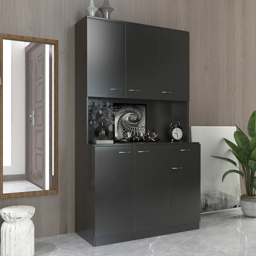 70.87' Tall Wardrobe& Kitchen Cabinet, with 6-Doors, 1-Open Shelves and 1-Drawer for bedroom,Black - Grand Goldman Shop