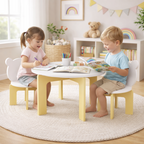 Kids Table and Chair Set, 3-Piece Toddler Table with 2 Chairs, Cute Bear-Back Chairs, Sturdy Wooden Activity Table Set for Ki