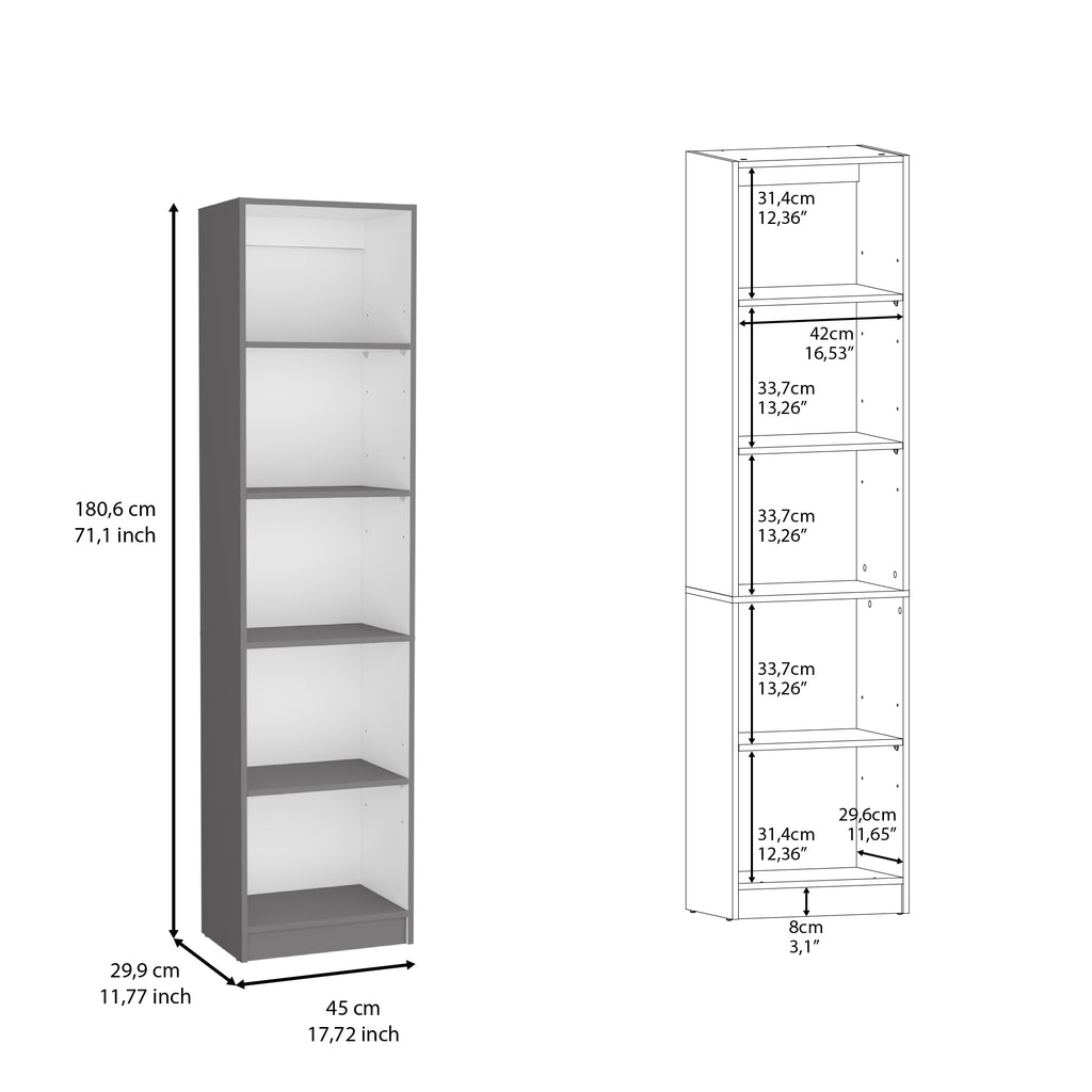 Bookcase Compact Bookshelf with Multiple Shelves, Matt Gray / White - Grand Goldman